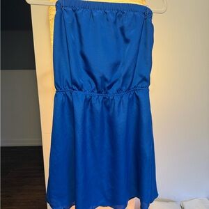 Express Satin Strapless Dress in Royal Blue